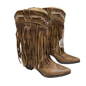 Roper Boots Fringe Western Cowboy Brown Women Size 7.5 Faux Leather NEW